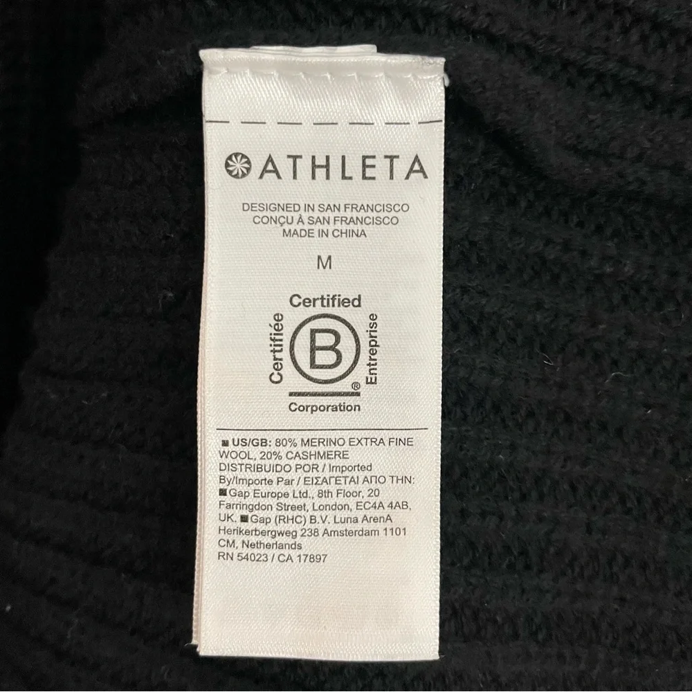 Athleta Black Merino Wool Cashmere Cowl Neck Split Front Sweater Oversized M - Picture 13 of 16